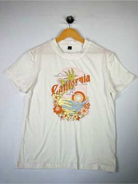 California Graphic Tee Retro Beach T Shirt White Size M